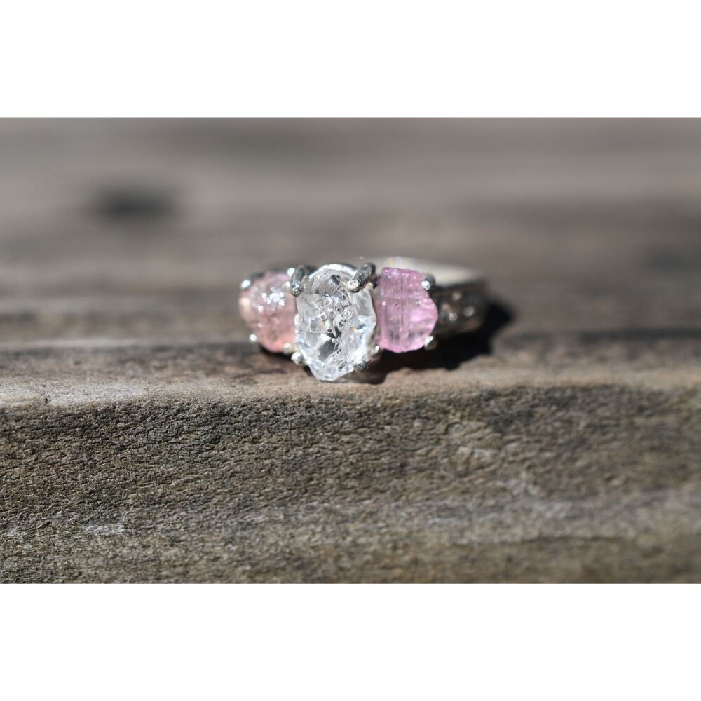 Rough Diamond Engagement Ring Wedding Classic Contemporary Quartz Sterling Silve